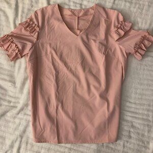 SHEIN LUNE Solid Ruffle Trim Flounce Sleeve Blouse